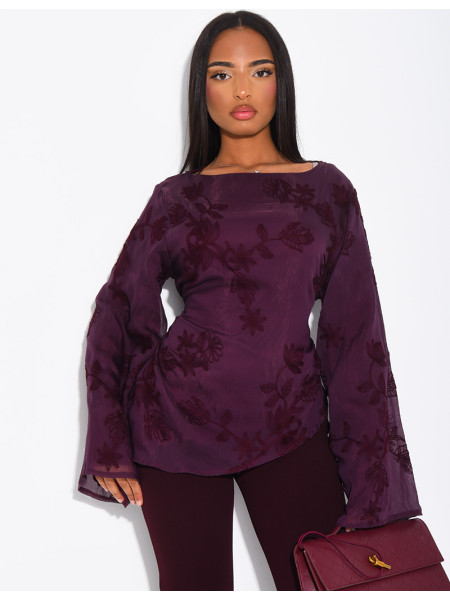 Top doublé asymétrique à fleurs brodés