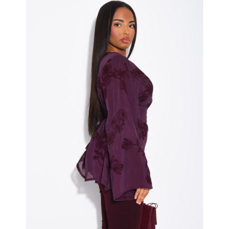 Top doublé asymétrique à fleurs brodés