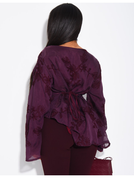 Top doublé asymétrique à fleurs brodés