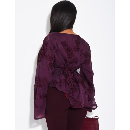 Top doublé asymétrique à fleurs brodés