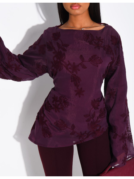 Top doublé asymétrique à fleurs brodés
