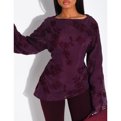 Top doublé asymétrique à fleurs brodés