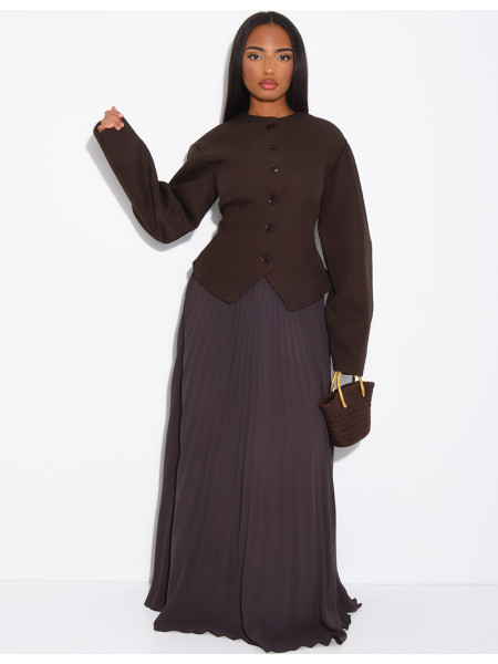 Blazer court à col rond & manches ballons