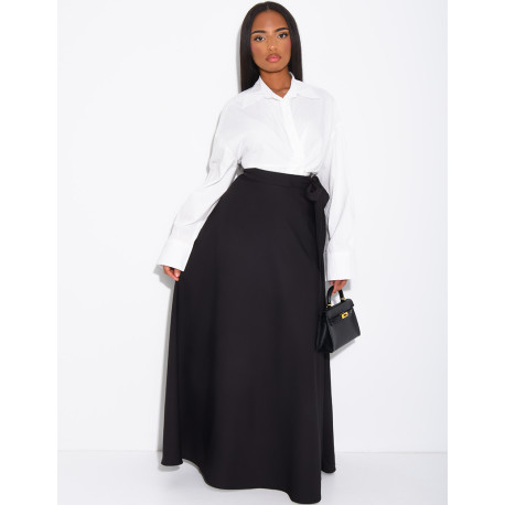 Jupe longue évasée à noeud à la taille
