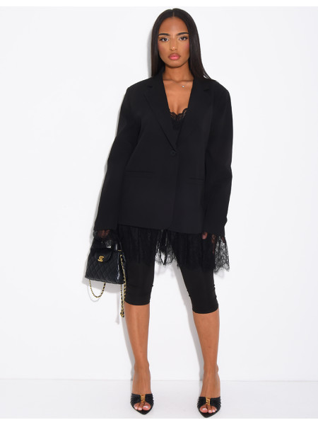 Blazer oversize à bordures en dentelle fine
