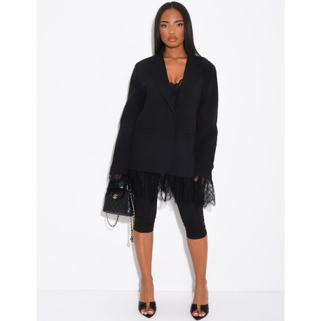 Blazer oversize à bordures en dentelle fine