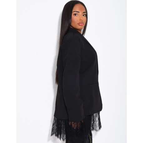 Blazer oversize à bordures en dentelle fine