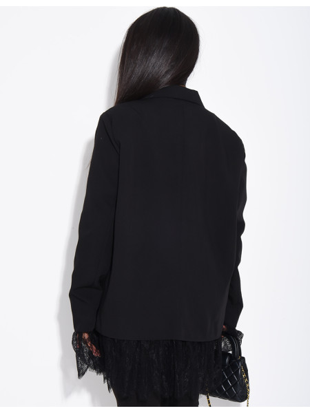 Blazer oversize à bordures en dentelle fine