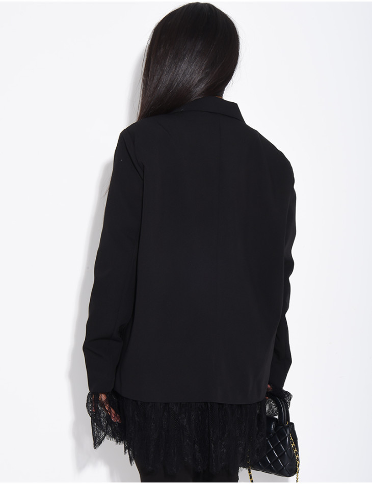 Blazer oversize à bordures en dentelle fine