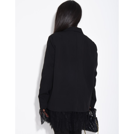 Blazer oversize à bordures en dentelle fine