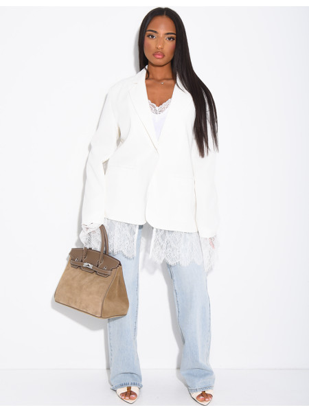 Blazer oversize à bordures en dentelle fine