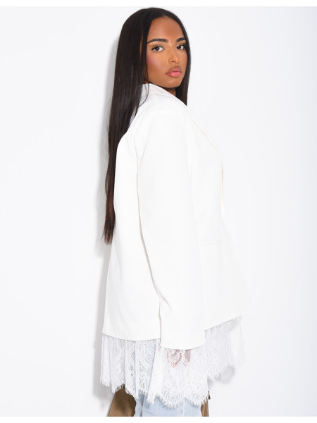 Blazer oversize à bordures en dentelle fine