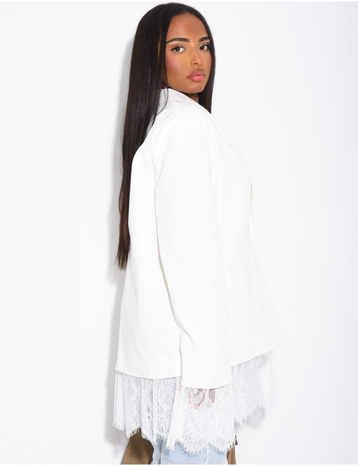 Blazer oversize à bordures en dentelle fine