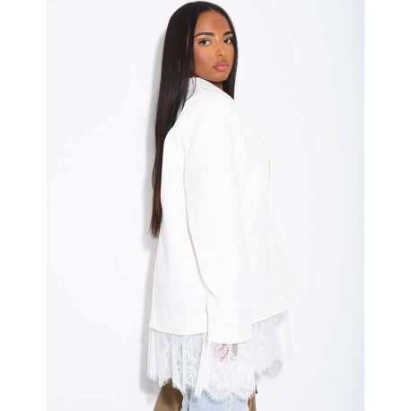 Blazer oversize à bordures en dentelle fine