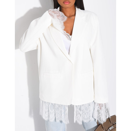 Blazer oversize à bordures en dentelle fine