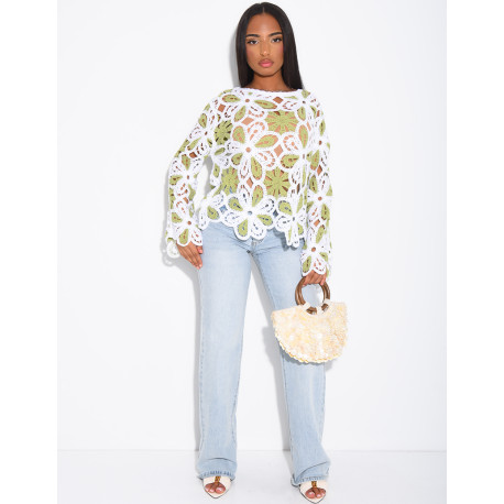 Top crochet ample à motifs colorés
