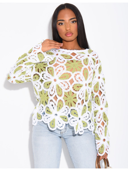 Top crochet ample à motifs colorés