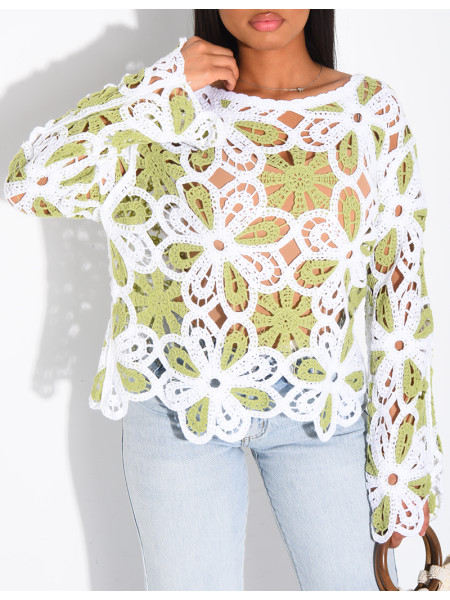 Top crochet ample à motifs colorés
