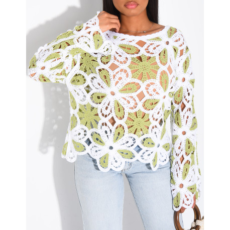 Top crochet ample à motifs colorés