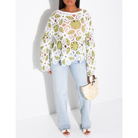 Top crochet ample à motifs colorés