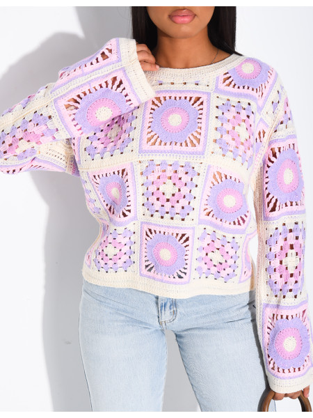 Top crochet ample à motifs colorés