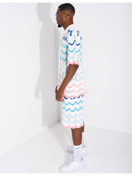 Ensemble ajouré short et chemise à motifs vagues