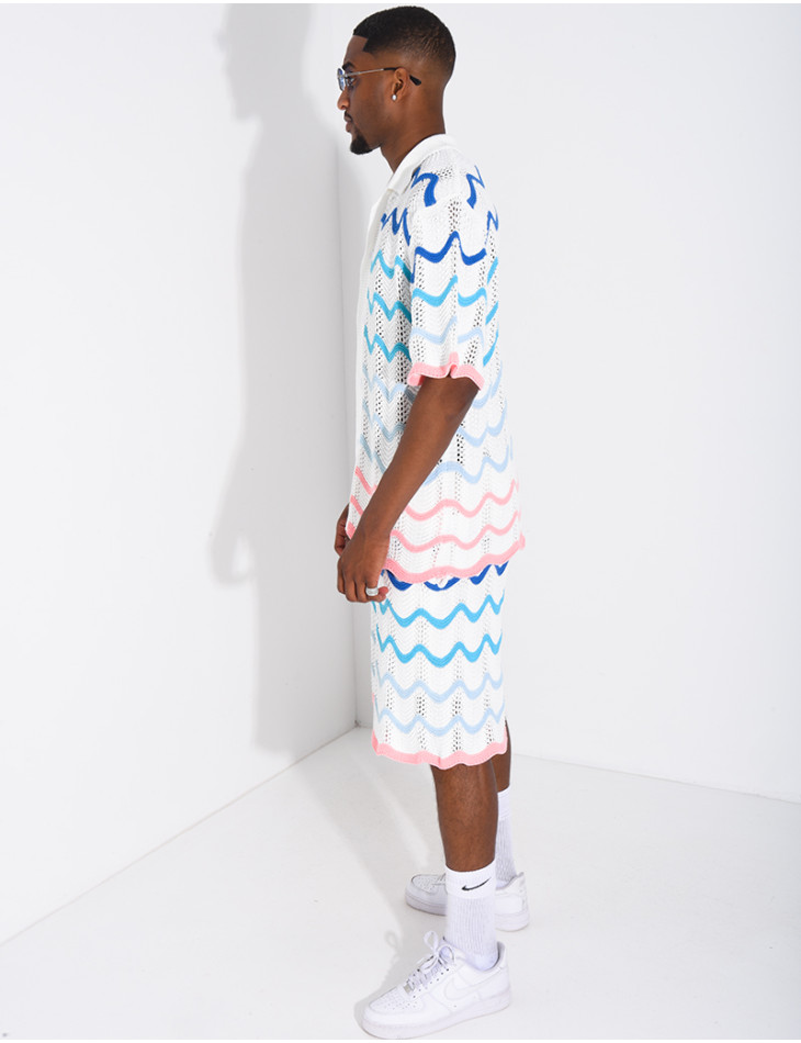 Ensemble ajouré short et chemise à motifs vagues
