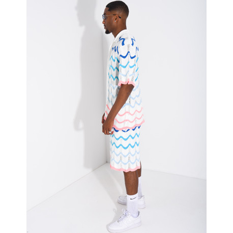 Ensemble ajouré short et chemise à motifs vagues