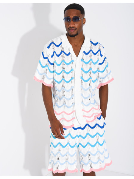 Ensemble ajouré short et chemise à motifs vagues
