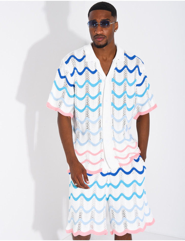 Ensemble ajouré short et chemise à motifs vagues