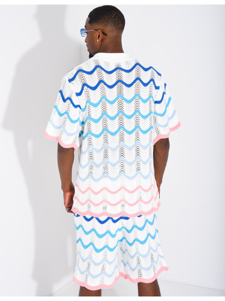 Ensemble ajouré short et chemise à motifs vagues