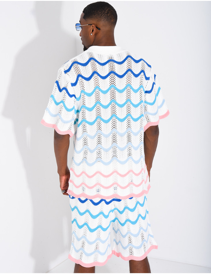 Ensemble ajouré short et chemise à motifs vagues