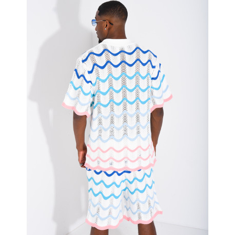Ensemble ajouré short et chemise à motifs vagues