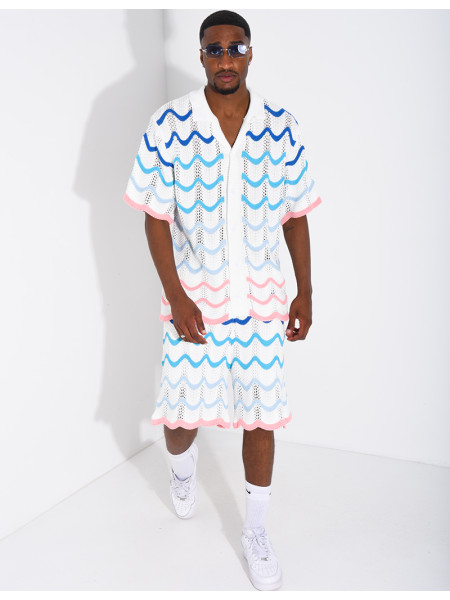 Ensemble ajouré short et chemise à motifs vagues