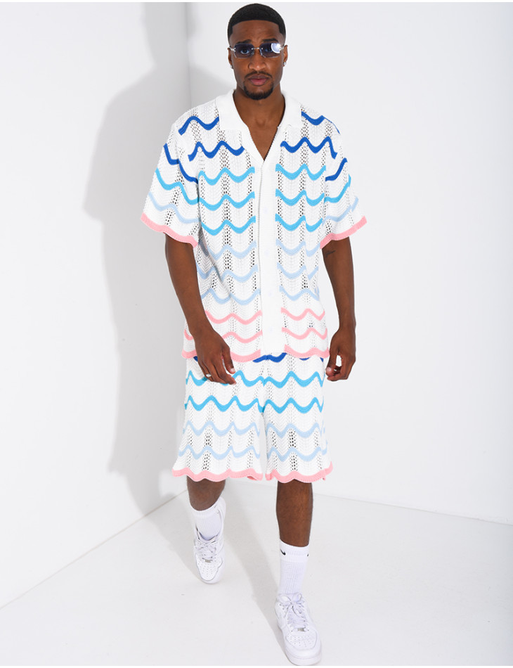 Ensemble ajouré short et chemise à motifs vagues