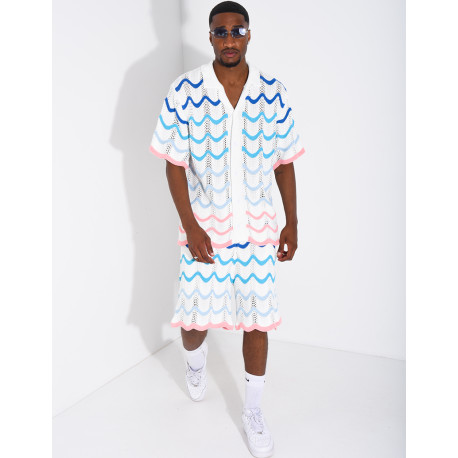 Ensemble ajouré short et chemise à motifs vagues