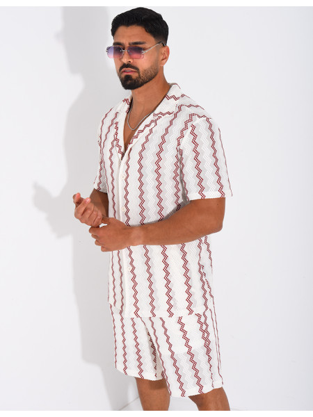 Ensemble ajouré short et chemise à rayures