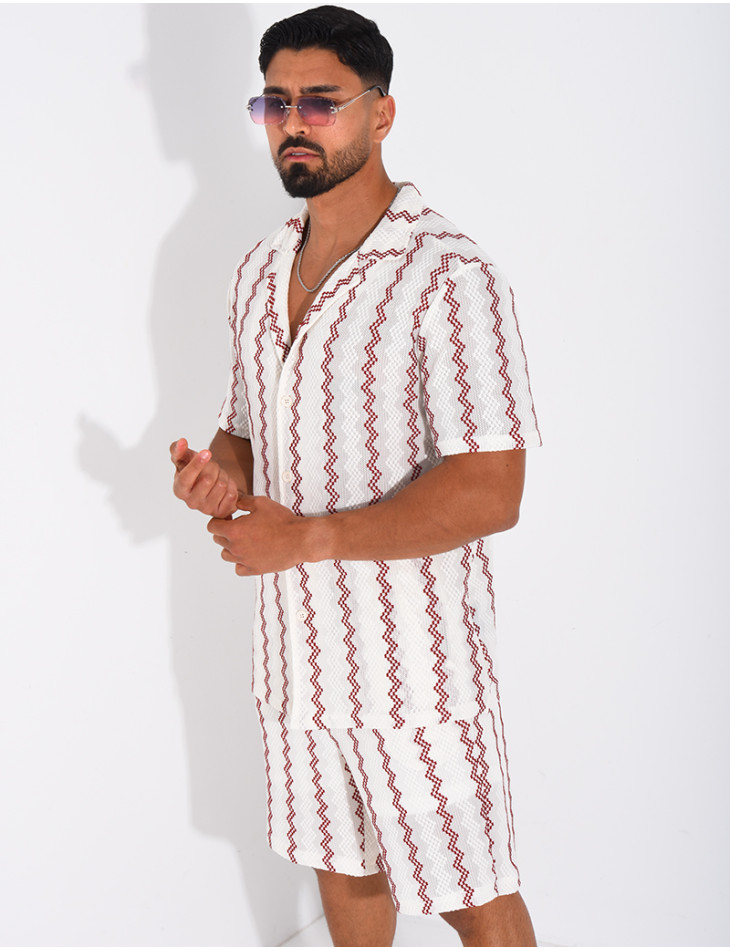 Ensemble ajouré short et chemise à rayures