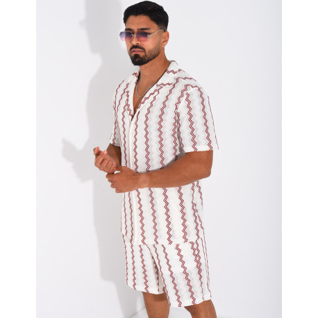 Ensemble ajouré short et chemise à rayures