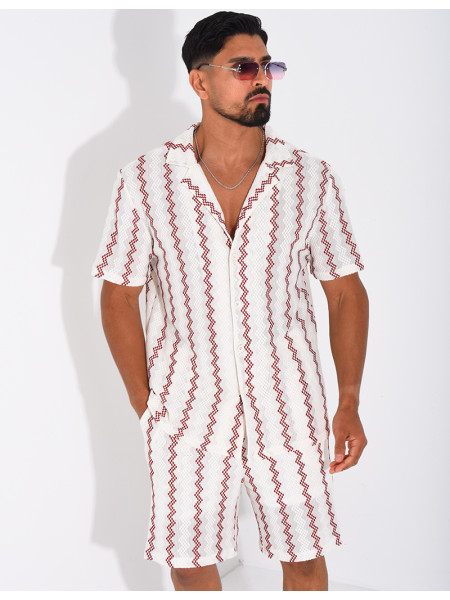 Ensemble ajouré short et chemise à rayures