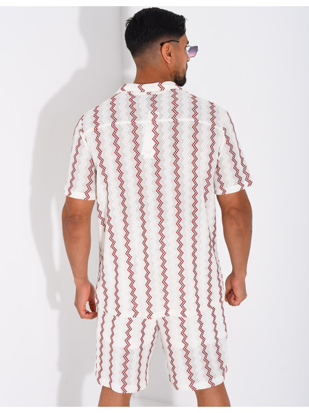 Ensemble ajouré short et chemise à rayures