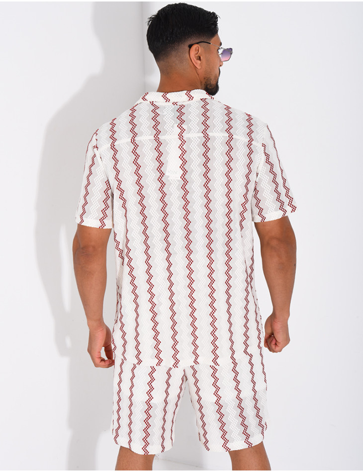 Ensemble ajouré short et chemise à rayures