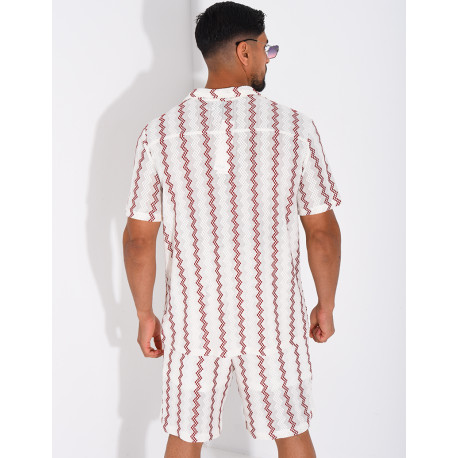 Ensemble ajouré short et chemise à rayures