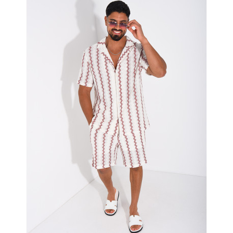 Ensemble ajouré short et chemise à rayures