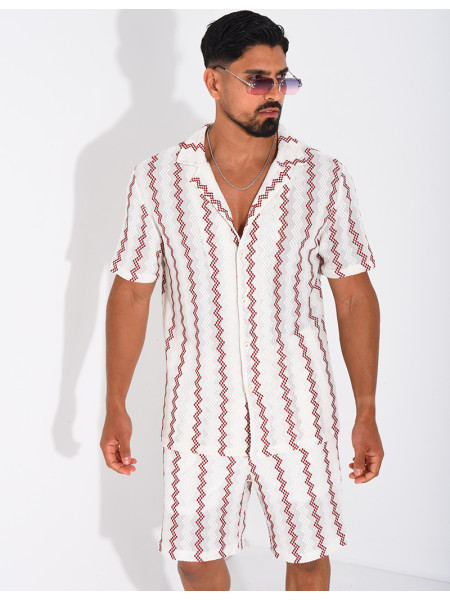 Ensemble ajouré short et chemise à rayures
