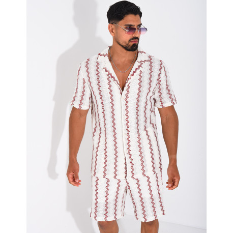 Ensemble ajouré short et chemise à rayures