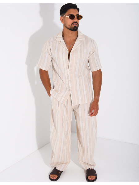 Ensemble en lin à rayures pantalon et chemise