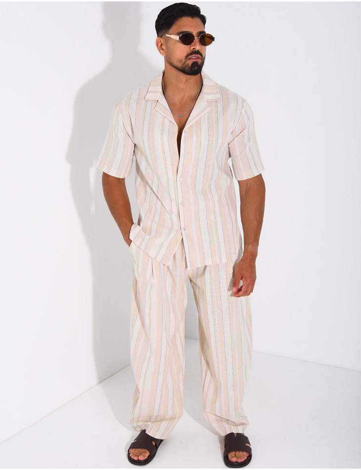 Ensemble en lin à rayures pantalon et chemise
