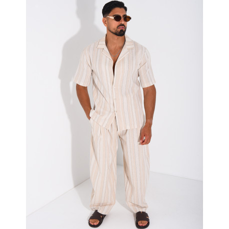 Ensemble en lin à rayures pantalon et chemise
