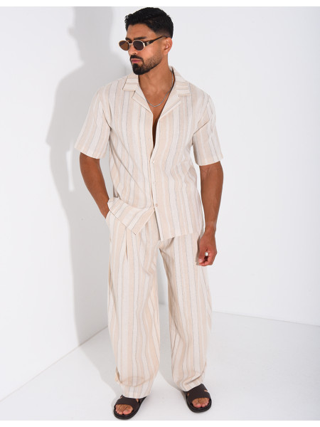Ensemble en lin à rayures pantalon et chemise